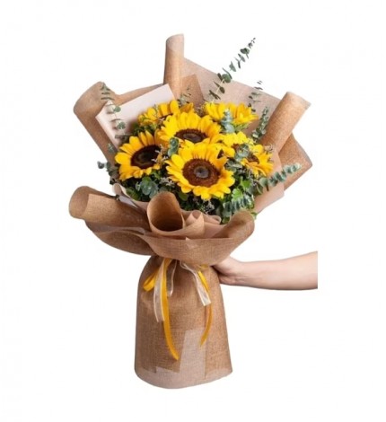 Hasırda 6 Adet Ayçiçeği Buketi